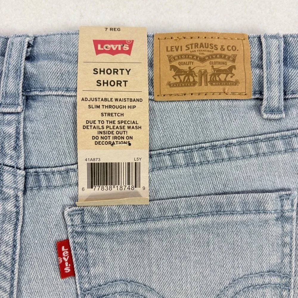 NWT Levis Shorty Short Girls Size 7 Blue New Rainbow Stripe Denim Stretch Shorts